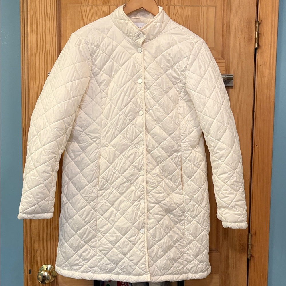 Liz Claiborne Light Cream Quilted Longline Lightweight Puffer Jacket Sz L